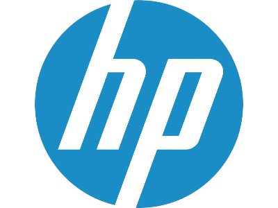 A logo of HP