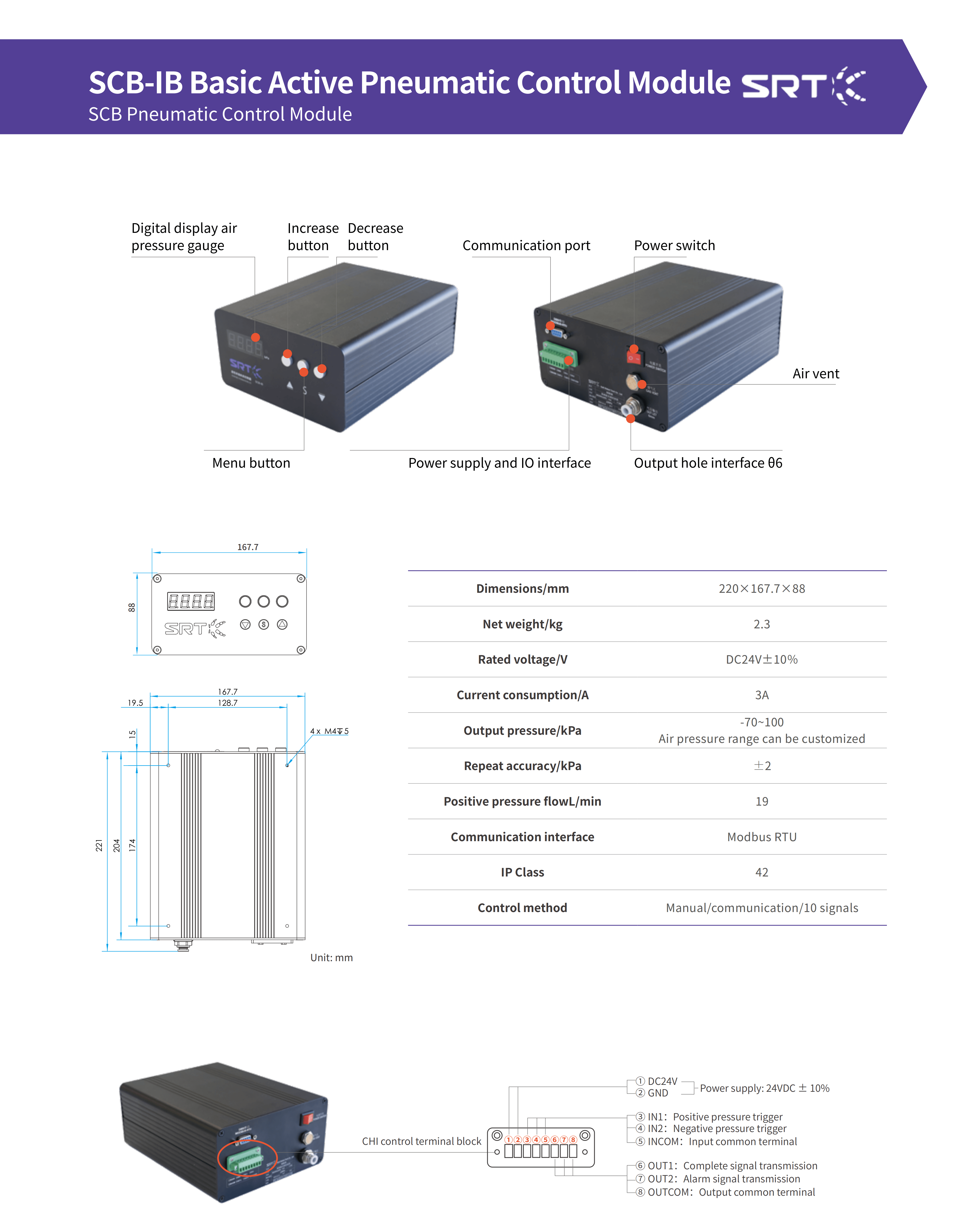 A data sheet of SRT SCB-IB_Basic_Active_Pneumatic_Control_Module_01
